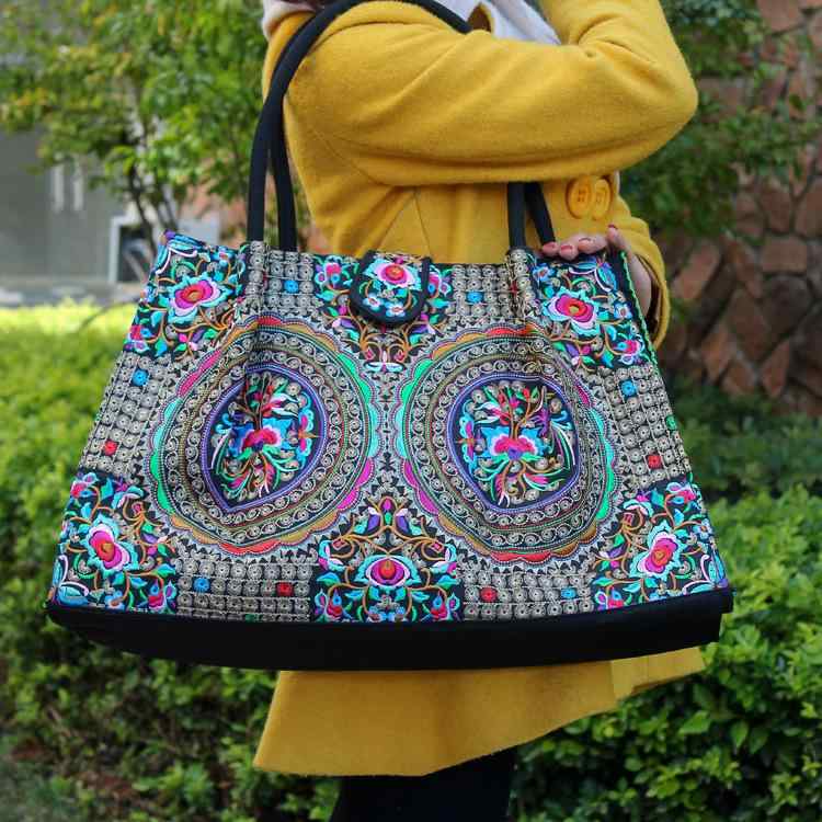 バッグ レディース 民族風 エスニック 刺繍 花柄 レトロ キャンバス トートバッグ ショルダーバッグ ハンドバッグ 大容量 カジュアル 日常使い