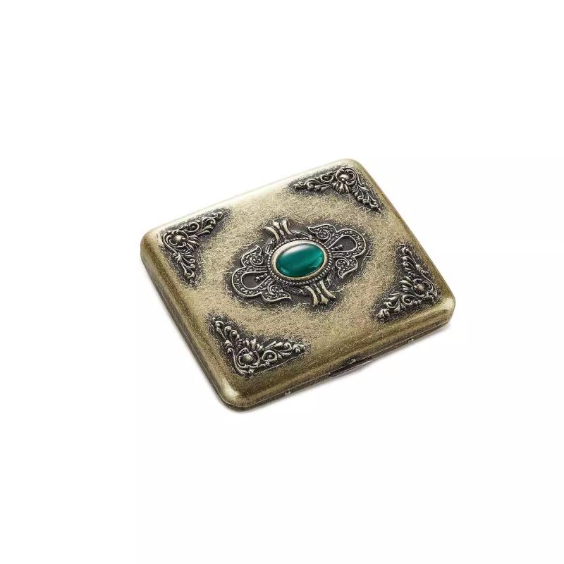タバコ シガレットケース レトロ 浮き彫り 金属製 20本収納 両開き アンティーク調 花柄 フェザー柄 ハート柄 デザイン コレクション 高級感