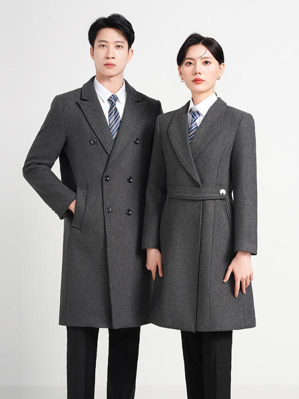 コート ユニセックス 秋冬 韓国風 ビジネス 通勤 オフィス フォーマル 上品 エレガント ロング丈 テーラードカラー ダブルブレスト スリムフィット ポリエステル グレー ブラック ネイビー