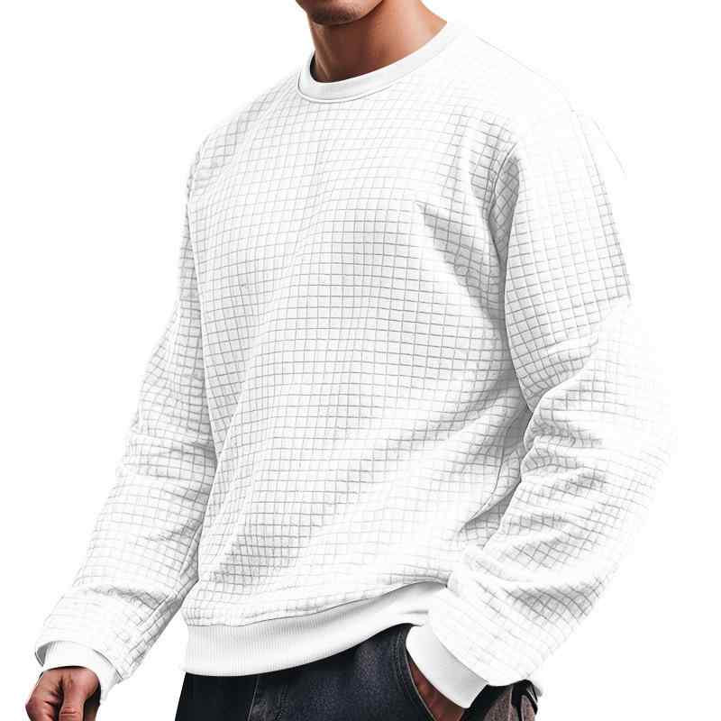 ニットTシャツ メンズ 秋冬 アメリカンスタイル スリムフィット クルーネック 長袖 小格子柄 カジュアル インナー ポリエステル 普段使い