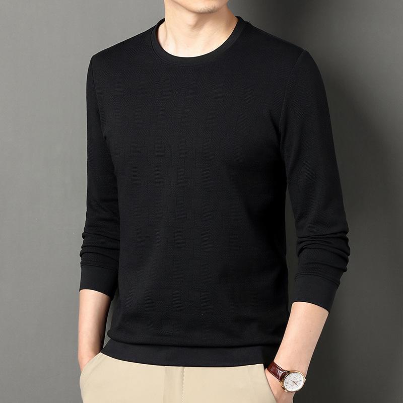 カットソー メンズ 男性用 秋冬 桑蚕シルク 正絹 Tシャツ ビジネス オフィス 高品質 高級感 アイロン不要 防しわ 無地 クルーネック 長袖 シームレス インナーウェア 吸湿速乾 通気性 なめらか 上品｜花りぼん