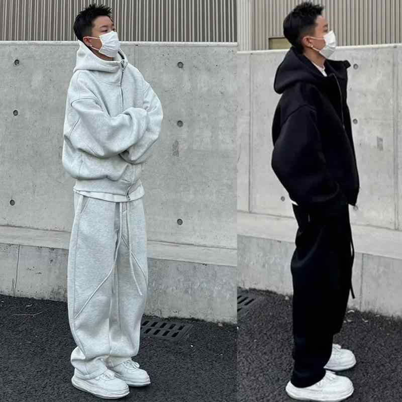 スウェットセットアップ 男女兼用 秋冬 ゆったり 裏起毛 フードパーカー ストレートパンツ 2点セット 無地 カジュアル スポーツ 上下セット