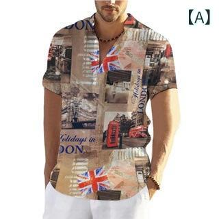 ポロシャツ メンズ 男性用 半袖 3Dプリント 麻調 ポリエステル 通気性 吸湿速乾 ルーズフィット ビッグシルエット ストリート カジュアル 普段使い トップス