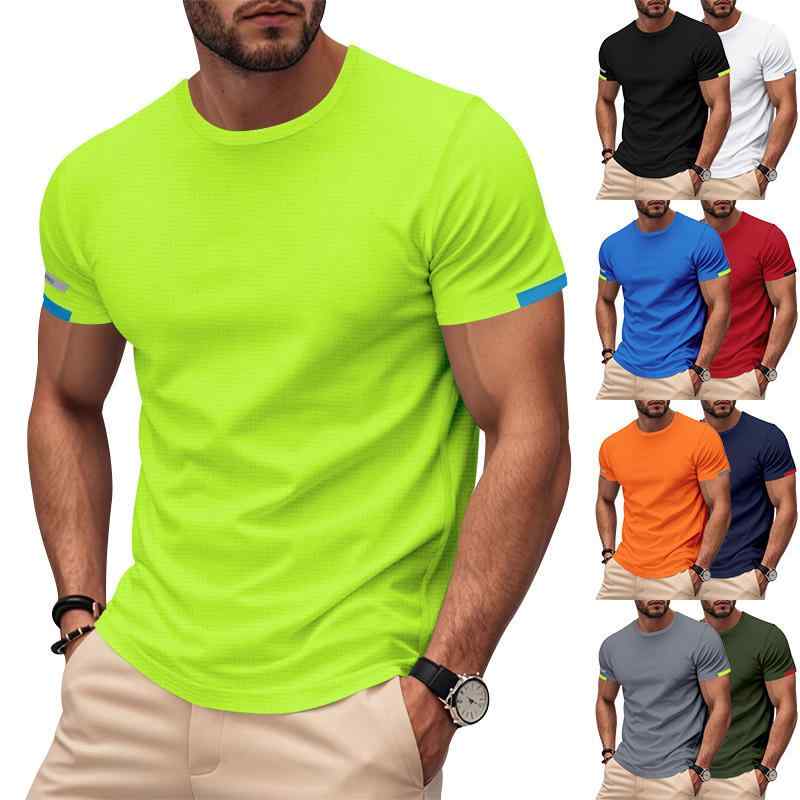 Tシャツ メンズ 男性用 半袖 トップス 夏 メッシュ 接触冷感 クルーネック 無地 薄手 吸湿速乾 抗菌防臭 通気性 蓄光 ルーズフィット カジュアル スポーツ ポリエステル 普段使い