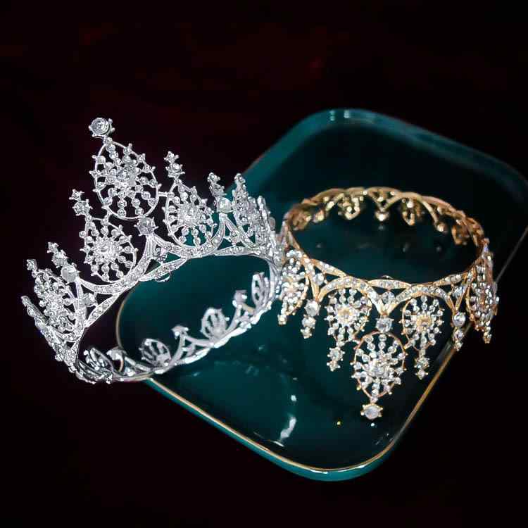 ヘッドドレス ウェディング 花嫁 ラウンド ティアラ クラウン 全周 ラインストーン ジルコニア 豪華 バロックデザイン 合金製 電気メッキ シルバー ゴールド 結婚式 前撮り