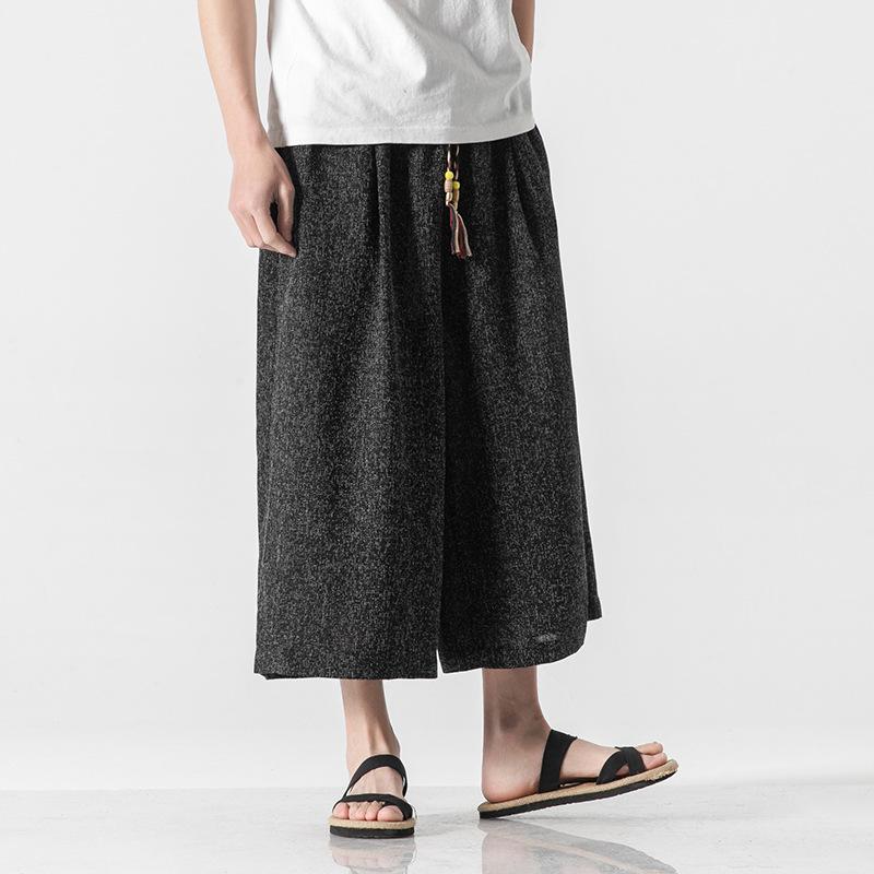パンツ メンズ 男性用 春夏 日系スタイル 大きいサイズ 刺・墸 接触冷感 七分丈 クロップド ゆったり ルーズフィット ワイド バルーン テーパード 無地 カジュアル ドローストリング シワになりにくい