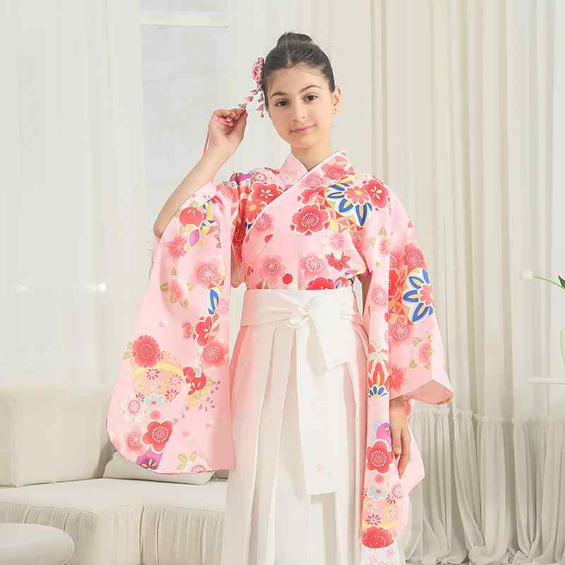 着物 和服 キッズ 女の子 ジュニア 袴スカート セット アンサンブル 和風 伝統 フォーマル 礼服 発表会 舞台衣装 演奏会 イベント ポリエステル プリント柄