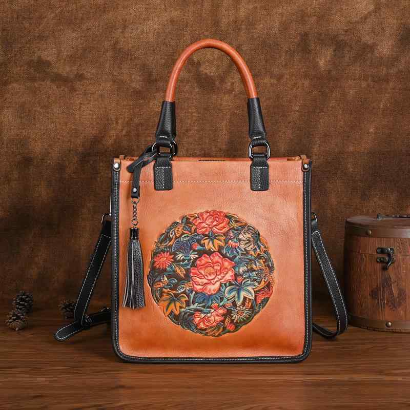 バッグ レディース 女性用 本革 牛革 レトロ クラシック ショルダーバッグ 斜め掛けバッグ ハンドバッグ トートバッグ スクエア型 ミニバッグ 中国風 型押し 縦型 ジップ開閉 多収納 普段使い カジュアル ブラック ブラウン グリーン