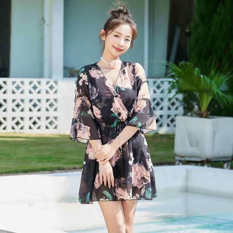 水着 レディース 女性用 スカートタイプ セパレート 3点セット 体型カバー 露出控えめ お腹カバー 着痩せ効果 ゆったり 大きいサイズ ぽっちゃり ふくよか 黒 温泉 リゾート 旅行