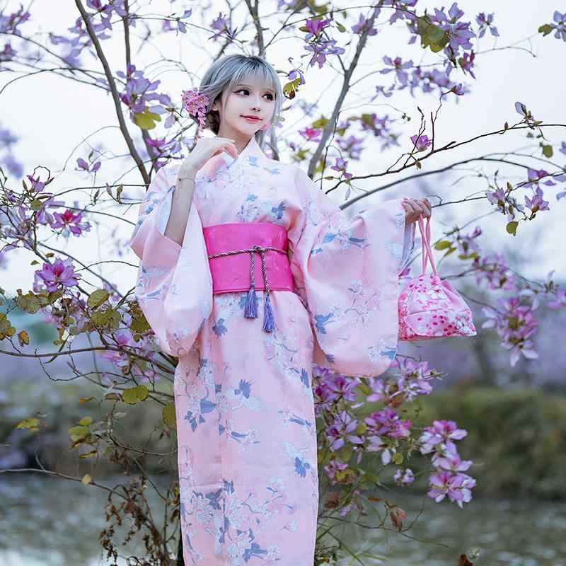 浴衣 和服 レディース ガールズ ピンク 桜柄 春夏 改良版 モダン 洗える ウォッシャブル 着やすい ポリエステル 夏祭り 花火大会 普段使い セット