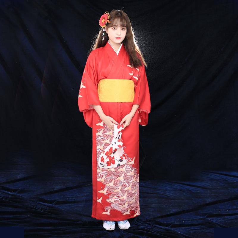 着物 レディース 小紋 和装 鶴柄 和風 改良版 モダンデザイン 神社スタイル 撮影 衣装 イベント コスプレ 秋冬 厚手 裏地付き ポリエステル 赤