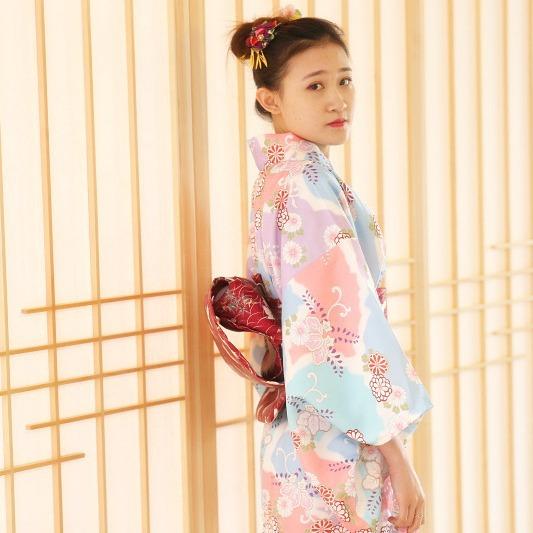 和服 浴衣 春夏 改良版 ポリエステル 化繊混紡 シワになりにくい ピンク 桜 正装 セット 和装 お祭り 花火大会 イベント 普段使い 着付け簡単 涼しい