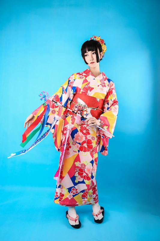 和服 レディース 女性用 大人用 山茶花柄 椿柄 花柄 浴衣 正装 フォーマル 着物 ポリエステル素材 赤 レッド セット｜花りぼん