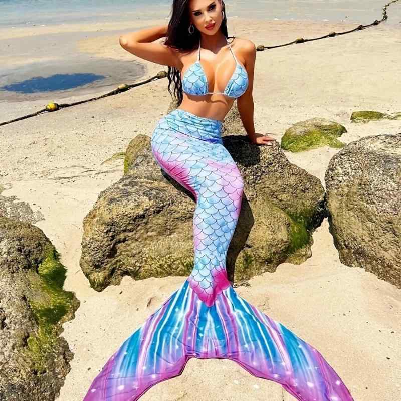 水着 レディース マーメイドスカート ホルターネック ビキニ スリーピース セクシー 高伸縮 カップ付き ワイヤーなし プール 海 ビーチ リゾート 海外風 ナイロン ポリエステル 春夏