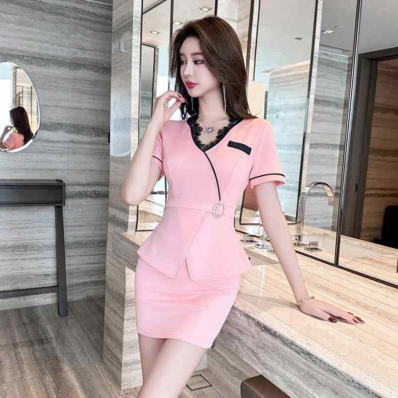 ユニフォーム レディース セラピスト 制服 フットマッサージ サウナ マッサージ スパ ホテル エステ サロン スリムフィット 細見え 吸汗速乾 ポリエステル 半袖 上下セット 春夏秋 ピンク ネイビー