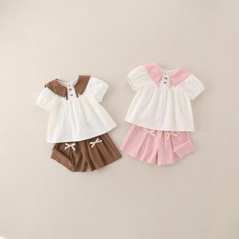 ベビー服 女の子 半袖 ショートパンツ セットアップ 綿素材 薄手 かわいい おしゃれ 赤ちゃん 子供服 春夏 普段使い お出かけ 上下セット ピンク カーキ