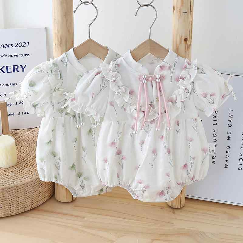 ロンパース ベビー 女の子 新生児 夏 コットン 半袖 薄手 カバーオール ボディスーツ スカート付き 赤ちゃん服 普段使い 通気性 ピンク グリーン