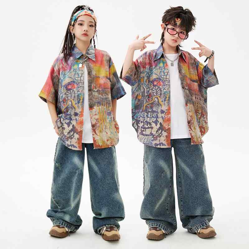 シャツ キッズ 男の子 ストリートダンス ヒップホップ ゆったり ルーズフィット ドーパミンカラー 綿 コットン ダンス衣装 発表会 5,635円