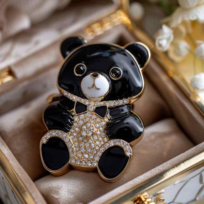 ブローチ レディース 女性用 クマ 動物モチーフ かわいい ジルコニア 輝く 18金メッキ 銅製 電気メッキ加工 オリジナルデザイン 高級感 記念 装飾 プレゼント 秋冬