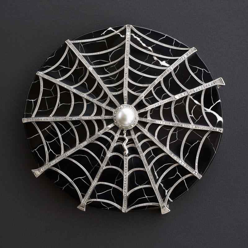 ブローチ レディース 女性用 スパイダーウェブ クモの巣モチーフ 高級感 ゴージャス エレガント 個性的 ユニーク 銅製 電気メッキ加工 宮廷風 緻密な細工