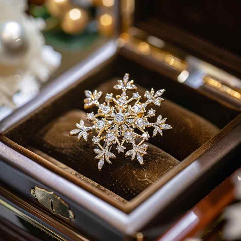 ブローチ レディース 女性用 ジルコニア スノーフレーク 雪の結晶 麦の穂 ゴールドカラー 金色 スーツ フォーマル 飾り 上品 アクセサリー 電気メッキ加工 銅製 秋冬