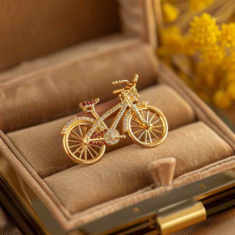 ブローチ レディース 自転車 銅製 高級感 本金メッキ 電気メッキ加工 オリジナルデザイン レトロ スポーツ おしゃれ エレガント 記念品 プレゼント ファッション小物