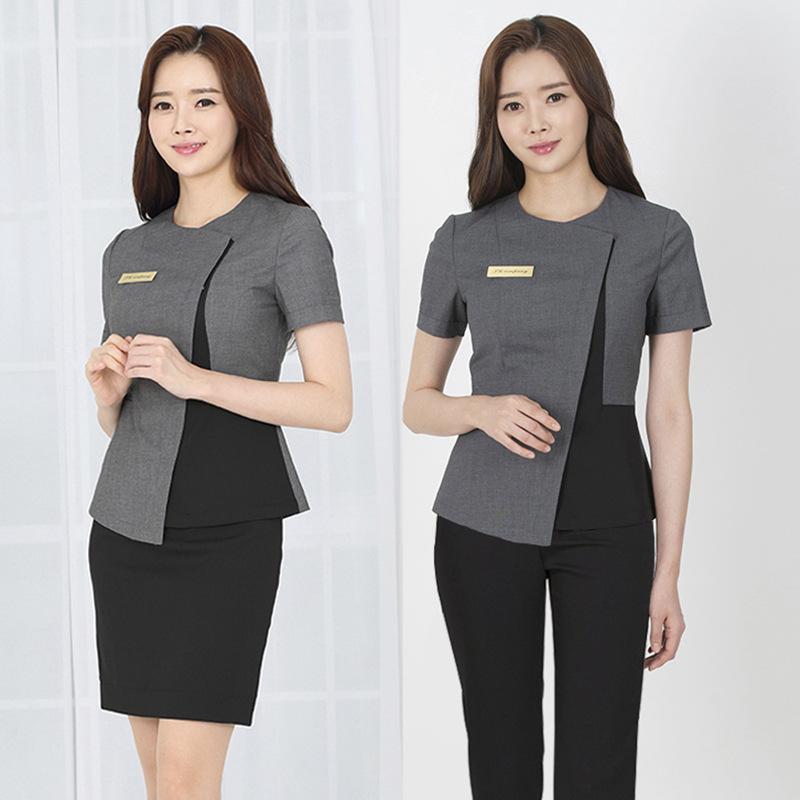 制服 レディース 美容院 エステ 泊まり 向こう正面 金銭登録器 ネイル まつエク 人はだ世話をする 半袖 吸湿速乾 ポリエステル 韓国風 セットアップ ズボン下背広 スコート背広 オール時節 薄墨色