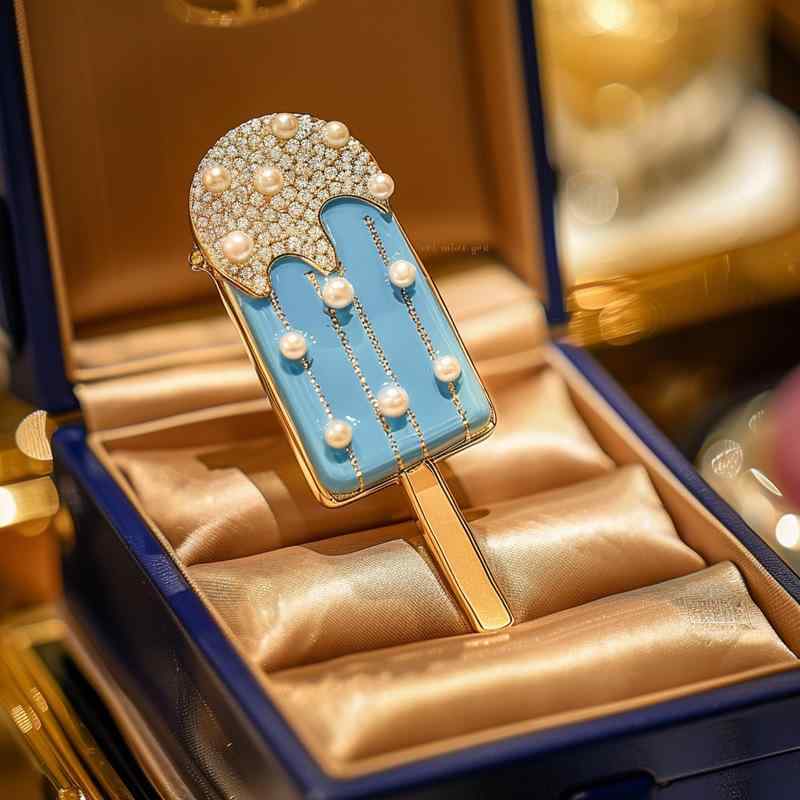 ブローチ レディース オリジナルデザイン かわいい ポップ アイスキャンディモチーフ 高級感 銅製 電気メッキ加工 ピン おしゃれ カジュアル アクセサリー 春夏