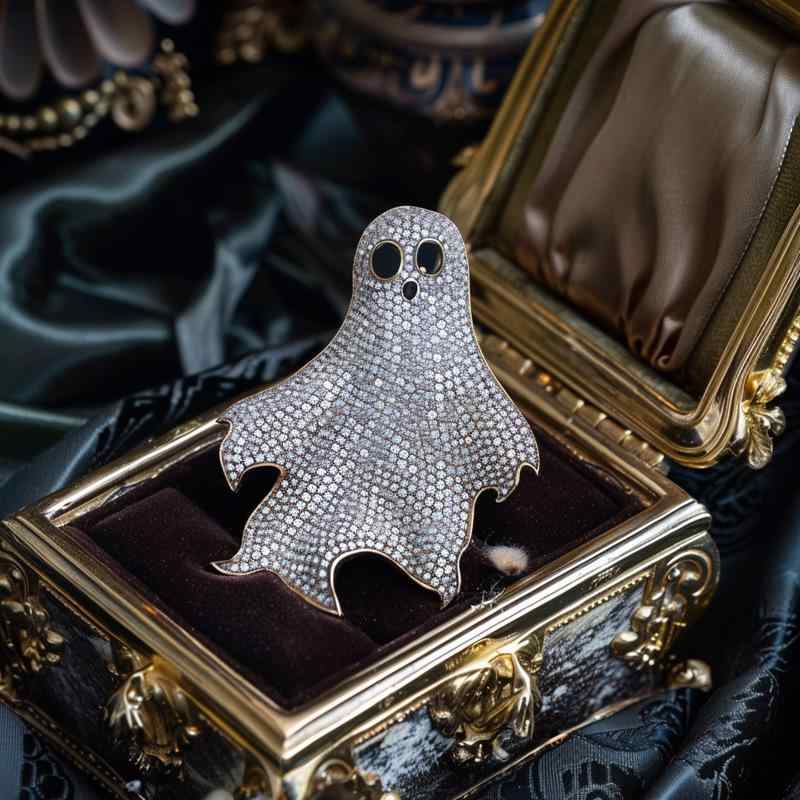 ブローチ レディース 女性用 ゴースト モチーフ ハロウィン パーティー イベント 銅製 ジルコニア ストーン 高級感 レトロ ヴィンテージ カジュアル アクセサリー 装飾品｜花りぼん
