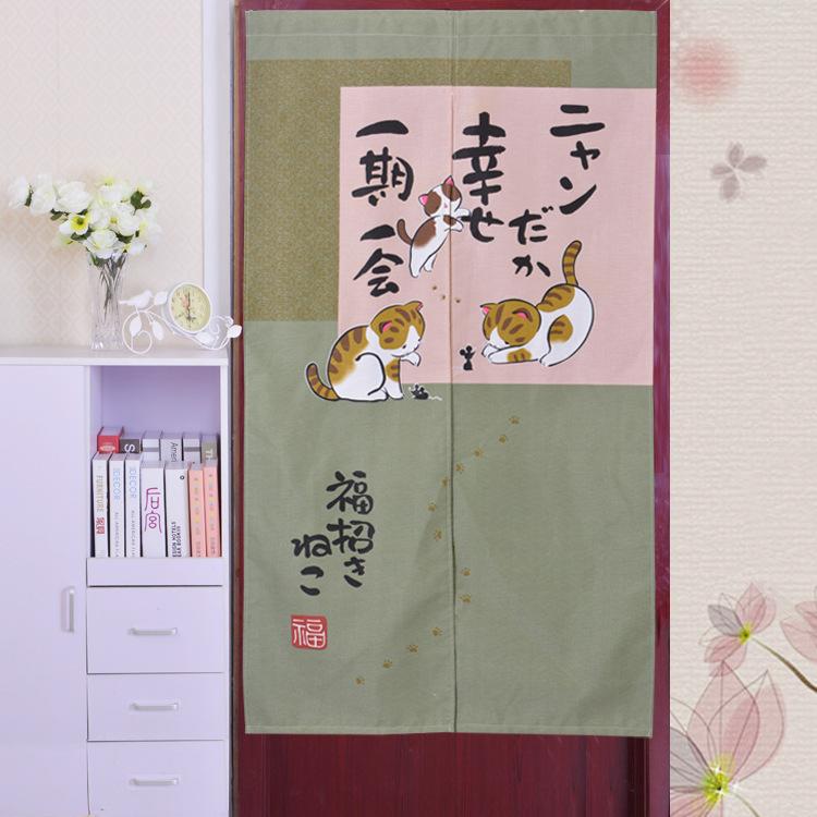 のれん 和風 布製 間仕切り ドアカーテン 目隠し リビング 寝室 玄関 廊下 子供部屋 ロング丈 綿麻混紡 キャラクター柄 カラフル