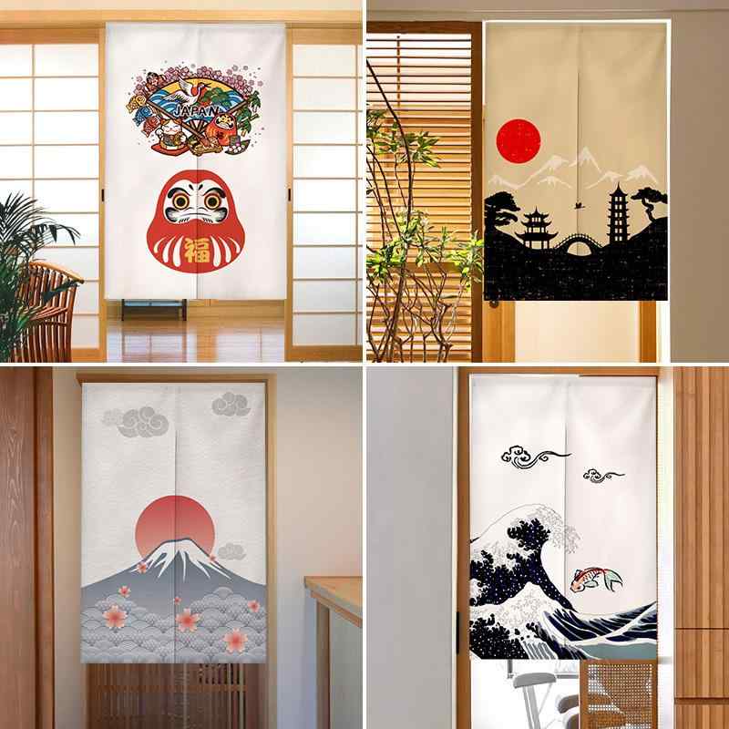 のれん 暖簾 浮世絵 神奈川 和風 日式 半暖簾 分割式 綿麻混 間仕切り 目隠し キッチン 寝室 玄関 ダイニング 飲食店用 汎用 布製 ファブリック 油煙防止