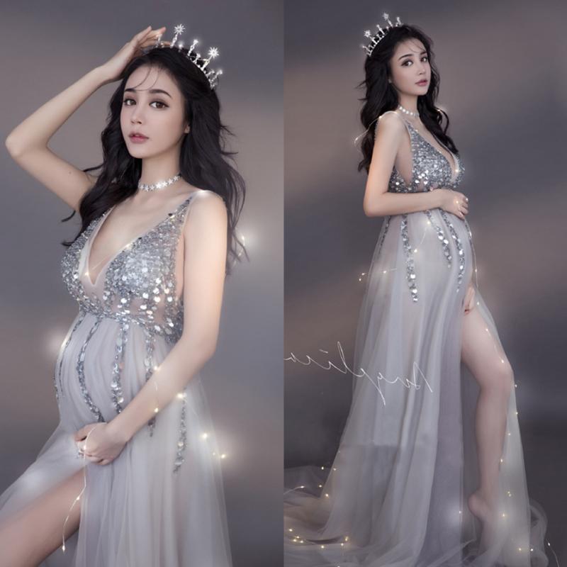 マタニティドレス 妊婦 プレママ マタニティフォト 記念撮影 スタジオ撮影 ポートレート 高級感 エレガント 美しい シースルー チュール ロング丈 コットン|花りぼん