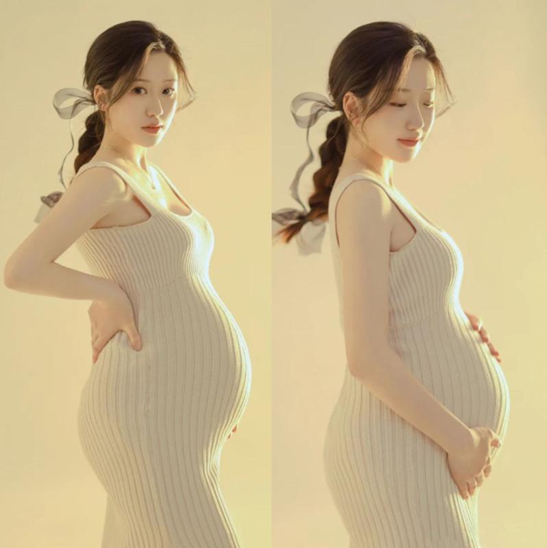 マタニティ ニットワンピース ドレス レディース 妊婦 マタニティフォト 撮影用 スタジオ 記念写真 秋冬 おしゃれ 綿 コットン