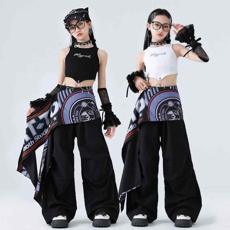 ダンスウェア キッズ 女の子 ジュニア ジャズダンス ヒップホップ ストリートダンス 練習着 発表会 衣装 ベスト パンツ セットアップ ポリエステル おしゃれ