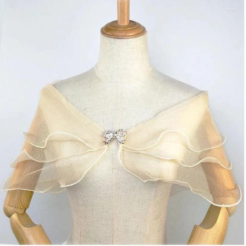 ショール レディース 春夏 薄手 無地 ダブルレイヤー 結婚式 ウェディング ブライダル パーティー フォーマル ドレス ボレロ ショート丈 二の腕カバー 襟元 ラインストーン ポリエステル 羽織り