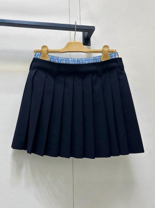 スカート レディース 春夏 プリーツスカート ミニスカート 格衣 切り替え レイヤード風 学院風 ダークブルー 綿|花りぼん