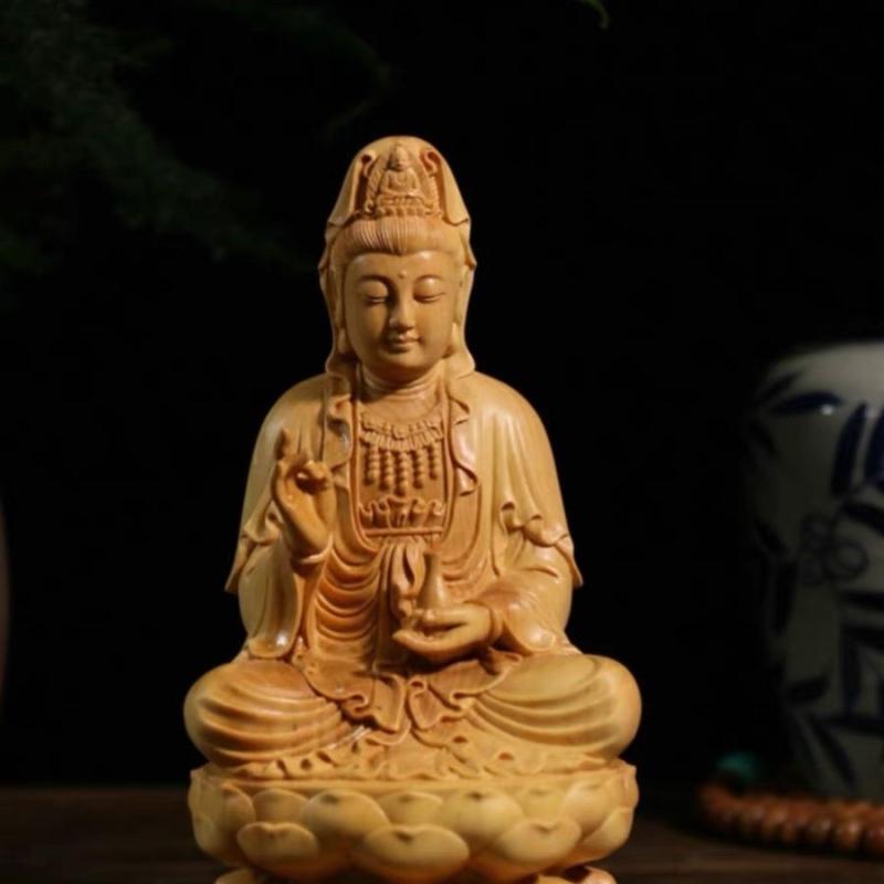 仏像 観音菩薩像 木製 天然木 無垢材 手彫り 木彫り 伝統工芸品 定番 置物 オブジェ 飾り 玄関 リビング 書斎 仏間 卓上 インテリア 開運 縁起物 お守り