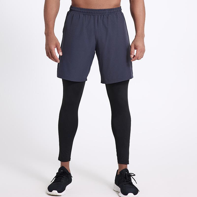 パンツ メンズ フェイクレイヤード ロングパンツ スポーツ ランニング トレーニング フィットネス バスケットボール ジム ワークアウト ストレッチ 伸縮性 タイツ スパッツ コンプレッションウェア スリム 裏起毛 保温 秋冬 ブラック ブルー