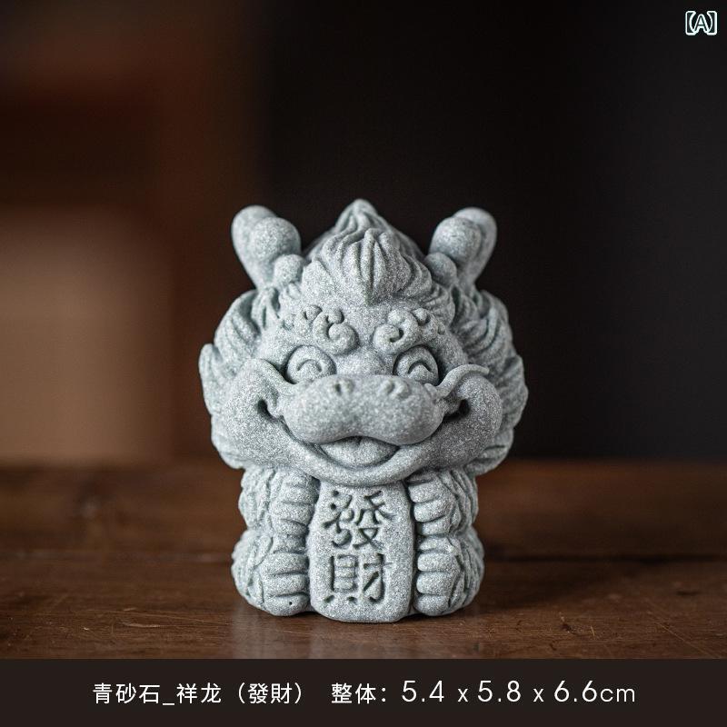 置物 瑞祥龍 瑞獣 金運招福 開運 縁起物 ペア 茶玩 アクアリウム 水槽 盆栽 ミニチュア 卓上飾り ストーン オブジェ 中国風 インテリア