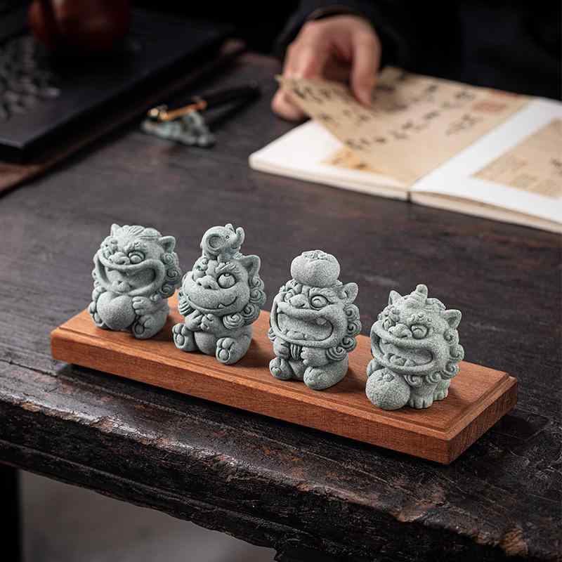置物 招財 貔貅 風水グッズ 中華風 卓上 飾り オブジェ インテリア リビング 玄関 青砂石 半手作り 工芸品 願望成就 開運 幸運 縁起物 記念品 風獅爺|花りぼん