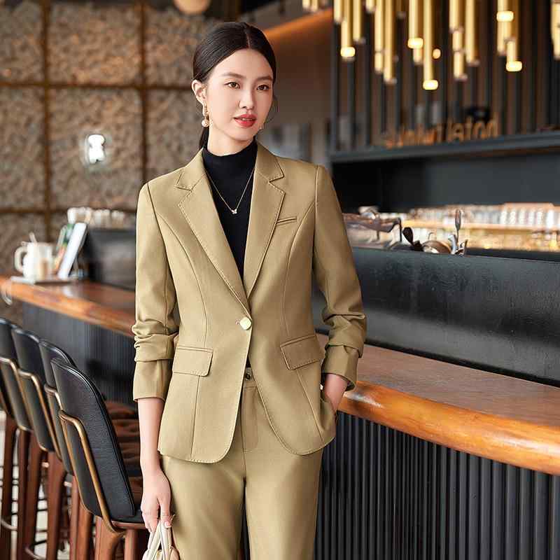 ビジネススーツ レディース セットアップ ジャケット パンツ スカート オフィス 通勤 フォーマル ワークウェア 受付 制服 美容師 秋 ポリエステル スパンデックス素材 ブラック カーキ アイボリー ブルー|花りぼん