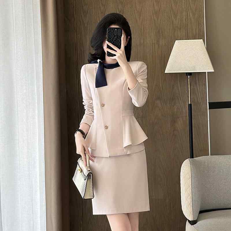 スーツ レディース セットアップ ブルー 春夏 オフィス ビジネス 事務服 接客 通勤 スリムフィット きちんと感 上品 エレガント フォーマル ポリエステル|花りぼん