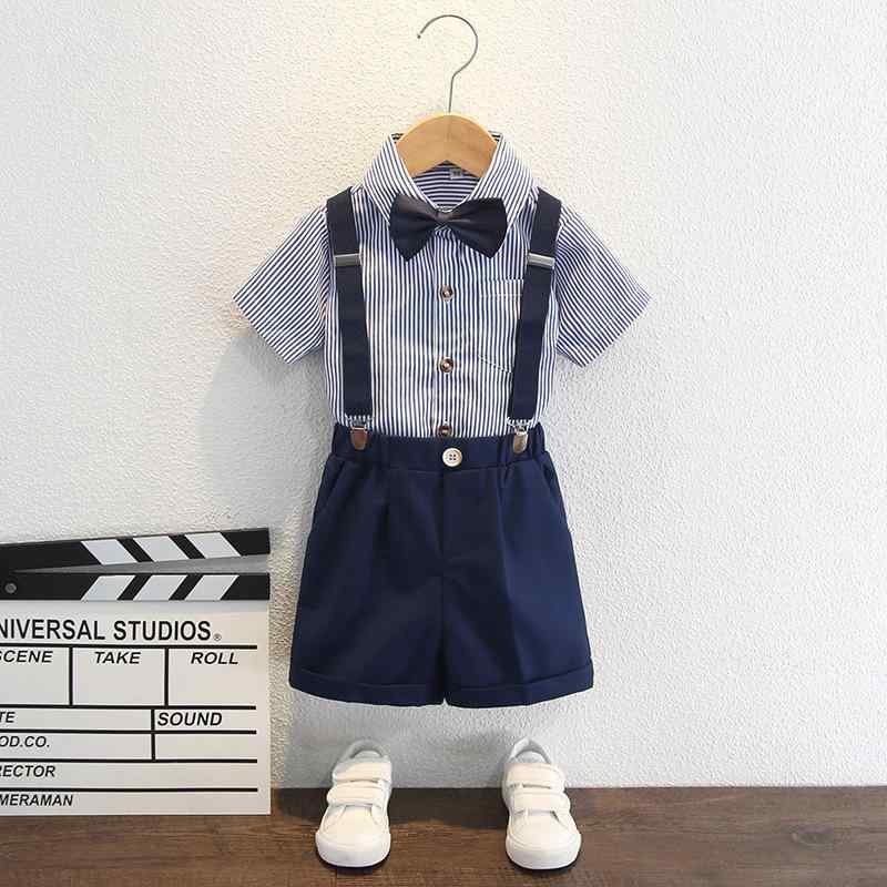 セットアップ 男の子 キッズ サロペット 半袖 半ズボン ストライプ柄 スクール風 フォーマルスーツ 2点セット 夏 卒業式 入学式 発表会 結婚式 記念撮影 衣装