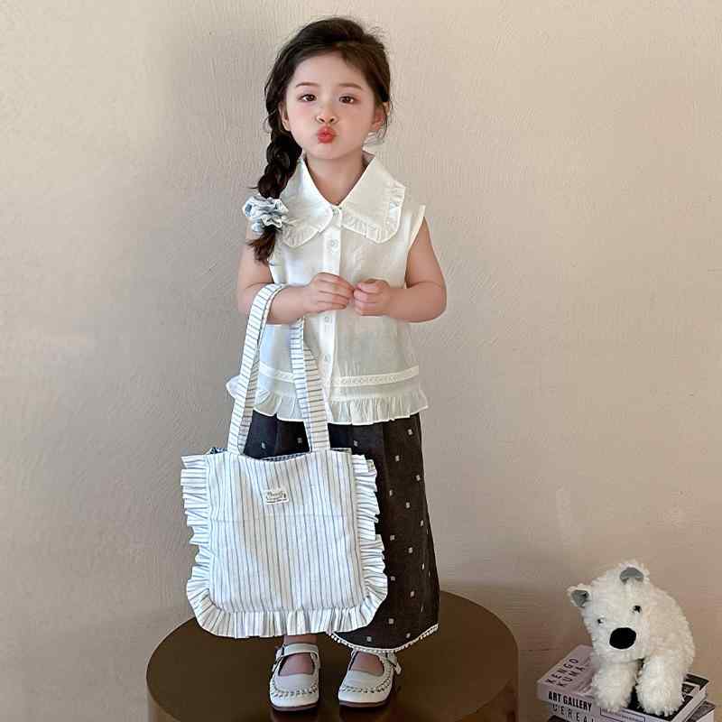 セットアップ 女の子 キッズ ベビー 子供服 夏 ノースリーブ シャツ トップス ワイドパンツ ドット柄 コットン 綿 薄手 柔らかい おしゃれ かわいい お出かけ 上下セット