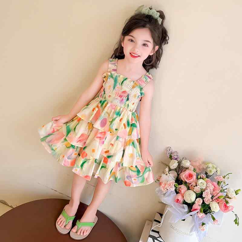 ワンピース 女の子 キッズ ベビー 子供服 夏 花柄 キャミソール ノースリーブ リゾート 海 ビーチ 旅行 普段使い お出かけ 綿混紡 柔らか加工 プリンセスライン トレンド