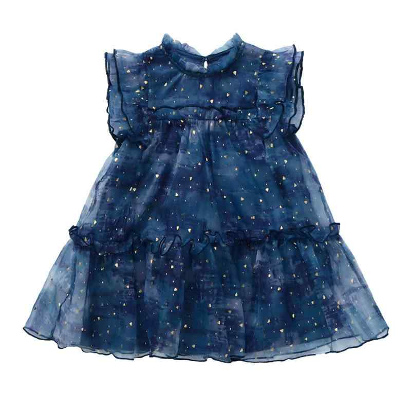 ワンピース キッズ 女の子 ベビー 春夏 フリル袖 星柄 プリンセスドレス かわいい おしゃれ コットンブレンド ポリエステル Aラインシルエット お出かけ 普段使い ブルー