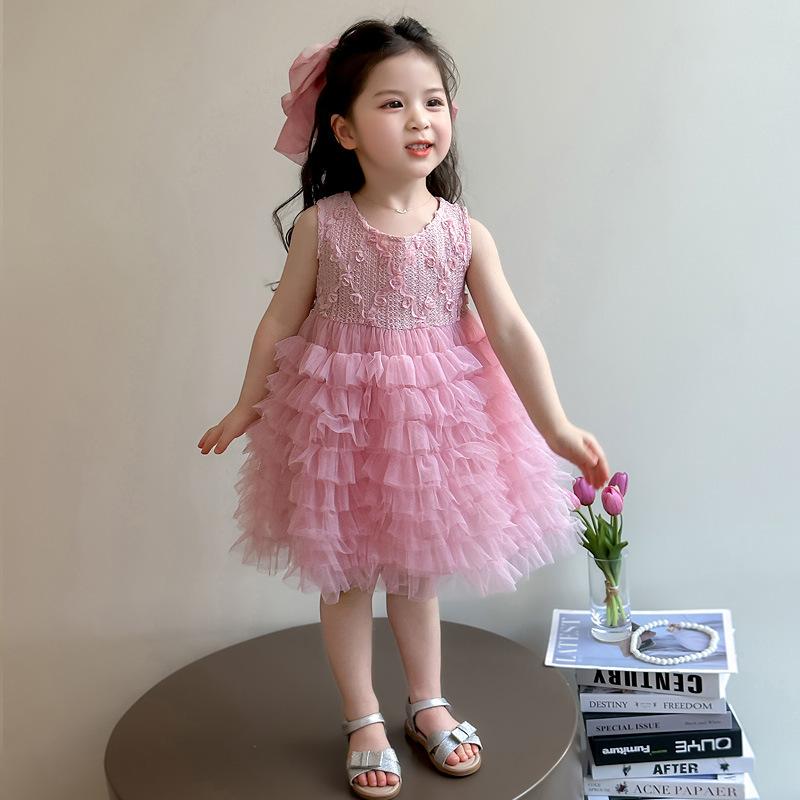キッズ 女の子 ノースリーブ レース チュール ワンピース プリンセスドレス 誕生日 パーティー 発表会 フォーマル 綿混 かわいい 上品 ふわふわ フレア アプリコット ピンク系 春夏 4,404円