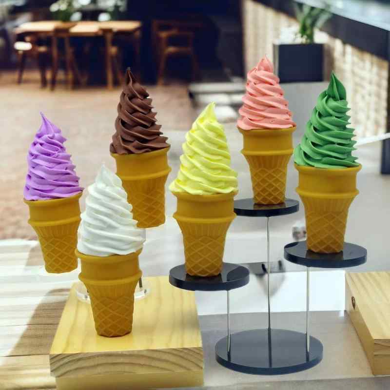 食品サンプル フェイクスイーツ コーンアイスクリーム 模型 インテリア 置物 オブジェ PU製 PVC製 店舗ディスプレイ ショーケース 撮影用小道具 幼児教育 知育玩具 多用途