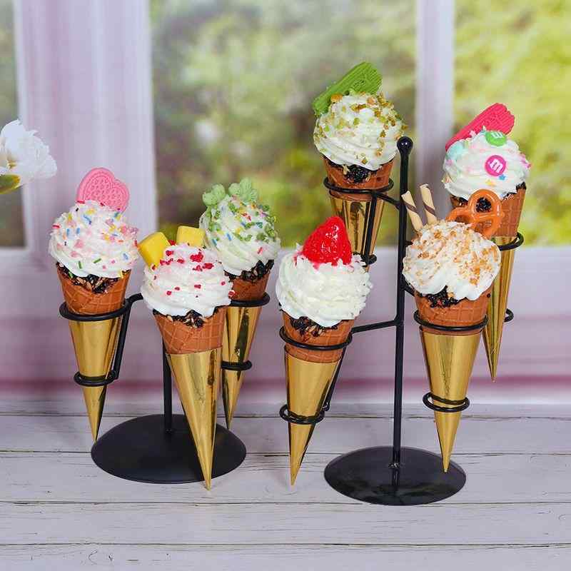 食品サンプル アイスクリーム クリスピーコーン ワッフルコーン ホットデザート 厚手 リアル フェイクスイーツ PVC 店舗ディスプレイ 撮影小物