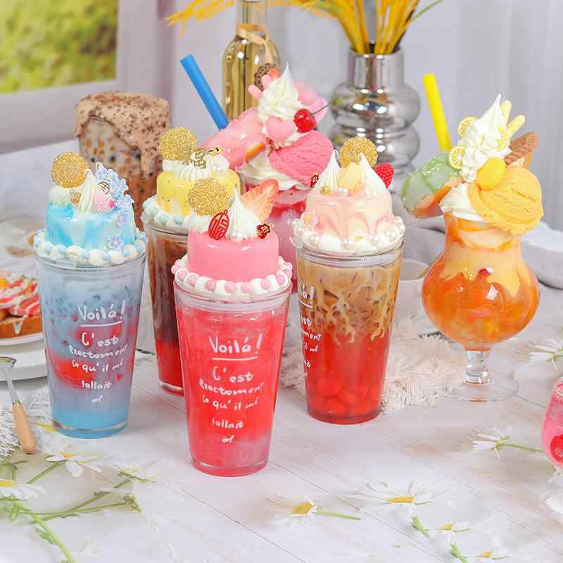 食品サンプル ケーキ ドリンク ジュース ミルクティー エッグワッフル シェイク ヨーグルト 朝食 カップ ディスプレイ 店舗用 モデル フェイクスイーツ
